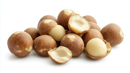 Wall Mural - pile of macadamia nuts on a white background 