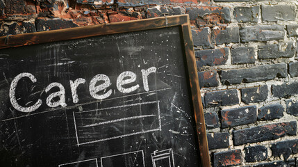 Poster - Drawing a career path on a chalkboard against an old brick wall