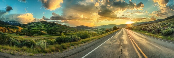 Wall Mural - Sunset Road Trip Through Mountain Valley