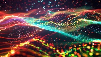Fototapete - Bright lines of data signals traveling through an abstract background
