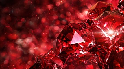 Poster - A collection of radiant crystals reflects deep red hues against a vibrant ruby background, creating a dazzling visual spectacle