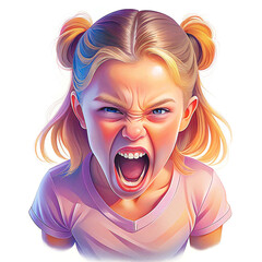 Illustration of a girl screaming. Angry woman. Negative emotions.