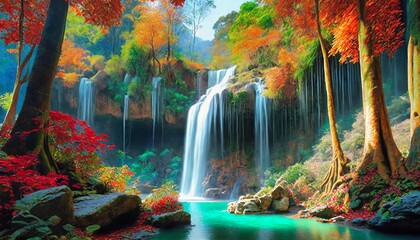 Wall Mural - waterfall in the forest