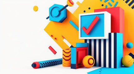 Wall Mural - splash quality control poster template with vibrant colors and icons of check marks and inspection t