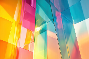 Poster - Abstract background featuring colorful glass panels with sunlight shining through, creating a vibrant and modern aesthetic