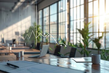 Leinwandbilder - A modern office features large windows that let in sunlight, enhancing productivity. Indoor plants and workspace elements create a welcoming atmosphere. Generative AI
