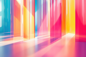 Poster - Sunlight is shining through colorful glass panels in a modern architectural design