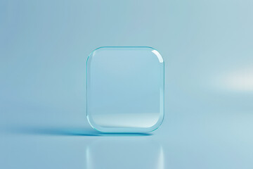 Poster - Empty transparent  glass shape standing on a blue background with reflection, perfect for showcasing a product or design