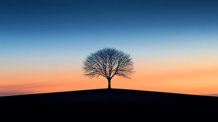 Wall Mural - A minimalist composition of a single tree silhouetted against a colorful dusk sky