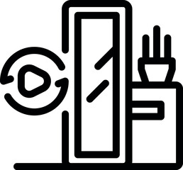 Poster - outline style icon representing a smart home device controlling temperature with a mobile app