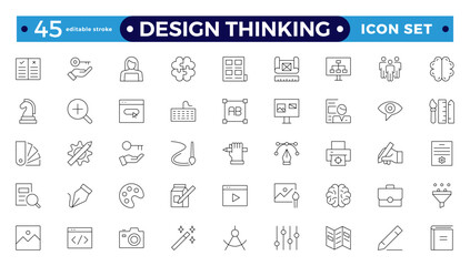 Set of design thinking icons. Line art style icons bundle. Minimalist thin linear web icon set. Editable stroke outline icon.  
