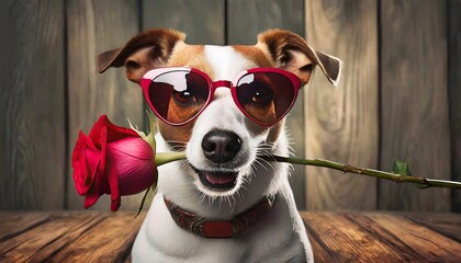 Canvas Print - dog with a flower