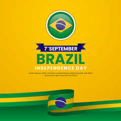 Wall Mural - Brazil independence day celebration Square Banner illustration with Waving ribbon flag