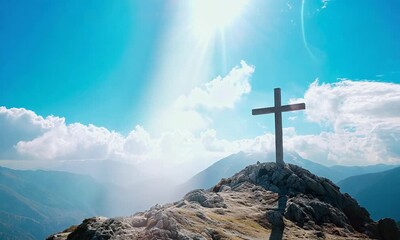 Poster - Cross on Mountain Peak