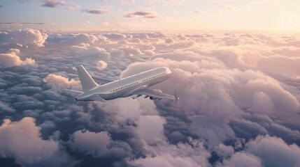 Poster - Airplane Flying Above the Clouds at Sunset