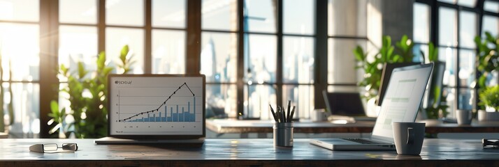 Poster - A modern office features large windows that flood the workspace with natural light, enhancing productivity and comfort for employees. Generative AI