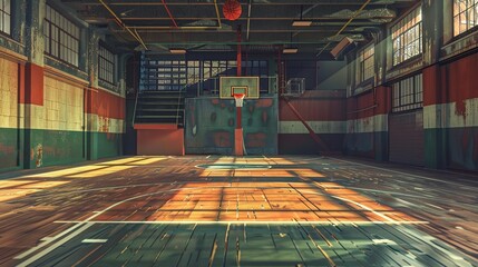 Wall Mural - Abandoned Basketball Court