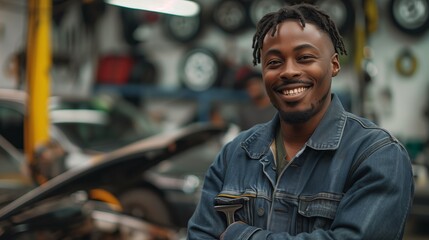 Sticker - Portrait of a mechanic work at the auto shop