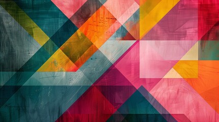 Poster - Abstract digital art, colorful geometric shapes and lines in vibrant shades of pink, red, green, blue, yellow, with soft brushstrokes and grainy textures for an artistic feel