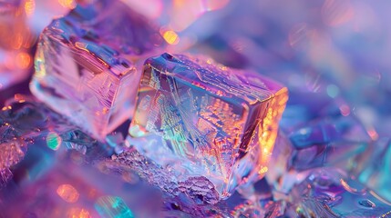 Sticker - A close-up image of vivid and colorful, iridescent crystals beautifully illuminated with multicolored light, giving a mesmerizing and surreal visual effect.