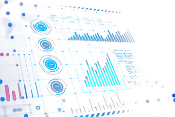 Fototapete - A 3D rendering of financial charts and data visualizations on a white background, depicting business and market growth concepts