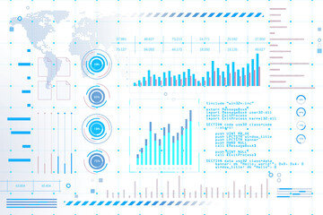 Fototapete - Interface featuring financial data, charts, and statistics, in a clean and modern 3D rendering, on a white background. Concept of global market analysis
