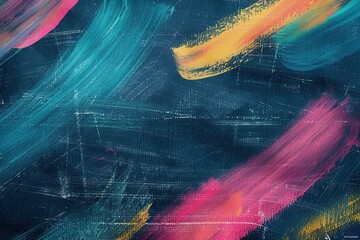 Aufkleber - Vibrant brushstrokes in various colors vividly adorn a dark green chalkboard, showcasing creativity in an artistic environment. Generative AI