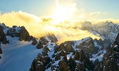 Poster - Majestic Sunset Over Snowy Mountain Peaks