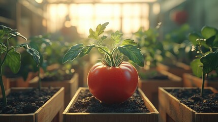 tomate cortado a la mitad aislado en fondo verde, tomate maduro fresco en el aire flotando,