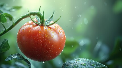 tomate cortado a la mitad aislado en fondo verde, tomate maduro fresco en el aire flotando,