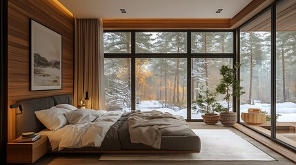 Wall Mural - Interior bed room of modern american wood house