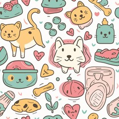 Wall Mural - Adorable Pastel Pet Supplies Illustration in Soft and Cute Design