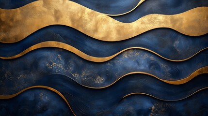 Wall Mural - A stunning display of gold and deep blue waves creates an artistic wall decoration