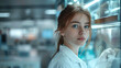 © visoot - A pretty laboratory technician using a fume hood. Generative AI.