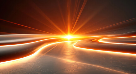 Fototapete - An orange glowing line draws a soft line at the center. Generative AI.