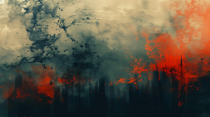 Poster - Moody abstract painting backdrop featuring a blend of red and black with touches of white