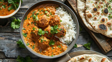 Poster - indian comfort food, delicious malai kofta curry with basmati rice and naan, a comforting and indulgent indian meal that will satisfy your taste buds