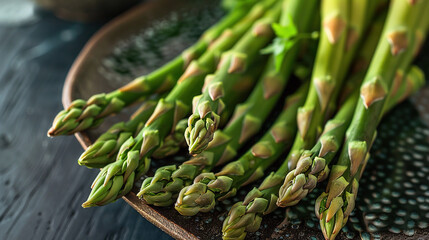 Canvas Print -   Asparagus close-up on a plate surrounded by asparagus