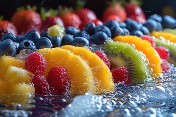 Wall Mural - A Colorful Medley of Fresh Fruit Submerged in Water with Bubbles