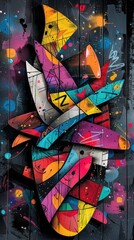 Poster - A vibrant graffiti art piece features a dynamic explosion of bold colors layered on an urban wall, captivating onlookers with its artistic expression, wallpaper for phone