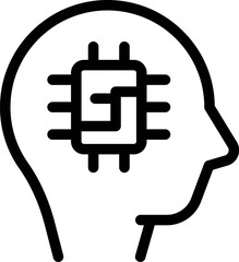 Canvas Print - Simple black and white icon of a human head silhouette containing a microchip, representing artificial intelligence