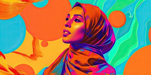 Canvas Print - Vibrant Portrait of Woman in Colorful Hijab