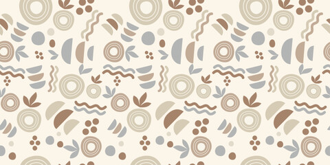 Leinwandbilder - Pattern of abstract shapes. Circles with rings, zig-zags, beige stylish pattern.