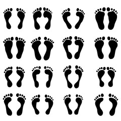 Leinwandbilder - Set of silhouettes of feet. Legs are black, silhouettes of different shapes. Barefoot prints.