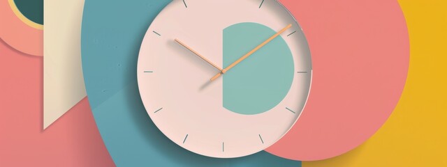 Wall Mural - Clock flat illustration, simple geometric shapes, minimalist style.