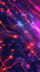Poster - A dazzling array of neon lights illuminates a complex network of digital patterns, creating a captivating futuristic atmosphere