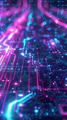 Poster - A vibrant, futuristic backdrop filled with neon lights and intricate circuit patterns, creating a captivating tech-inspired atmosphere, wallpaper for phone