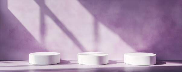 Poster - White stand display on purple background with shadows, minimalist concept