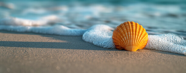 Wall Mural - Sea banner, shell on the beach