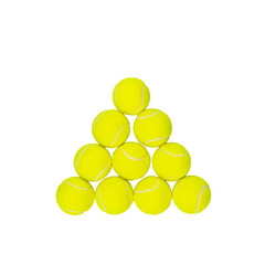 Wall Mural - Tennis composition with isolated yellow tennis balls in triangle form on transparent background for tennis competition or tennis equipment sale